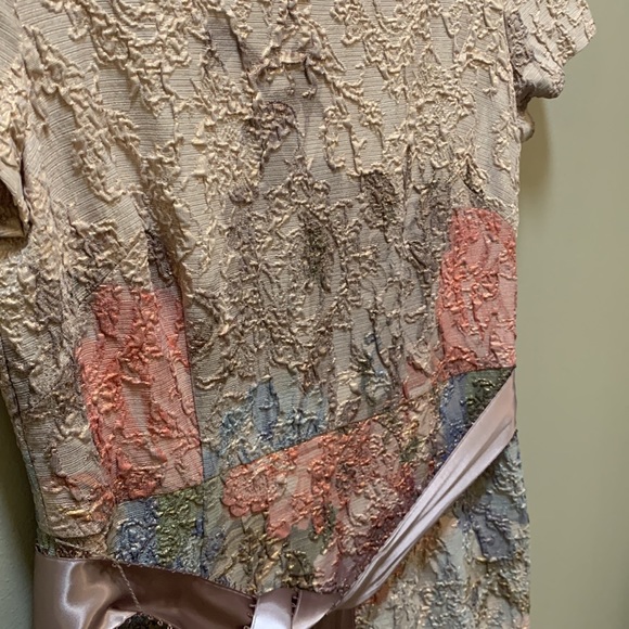 BHLDN Adrianna Papell Blush Floral Matelasse Colum Gown | Wedding Dress - Picture 13 of 14